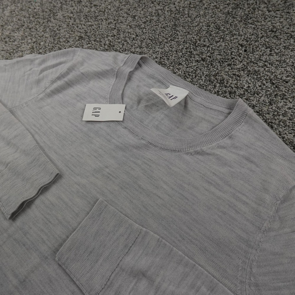 NEW Gap Sweater Mens L Gray Merino Wool Lightweight Knit‎ Pullover Crewneck Cozy